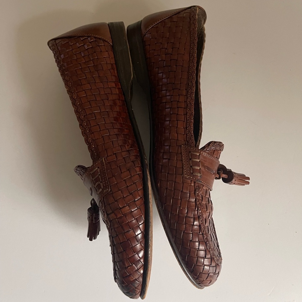 Cole Haan Brown Woven Leather Tassel Loafers - Picture 5 of 10